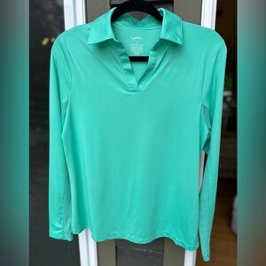 Gottex Ladies Aqua Turquoise Long Sleeve Golf Polo Shirt M Moisture Wicking